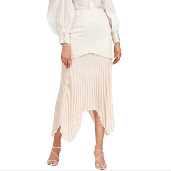 C/MEO COLLECTIVE Cream Ivory Pleated Chiffon Midi Skirt - Picture 1 of 9